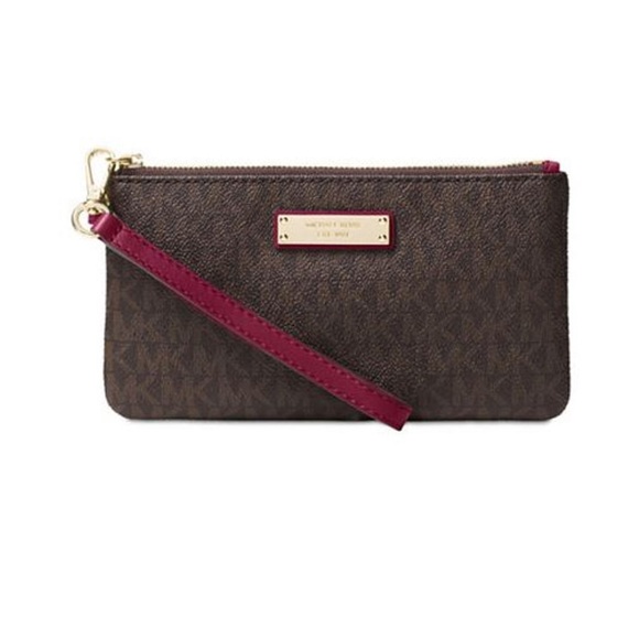 Michael Kors Handbags - Michael Kors Dark Brown Wristlet w/Burgundy strap  EUC